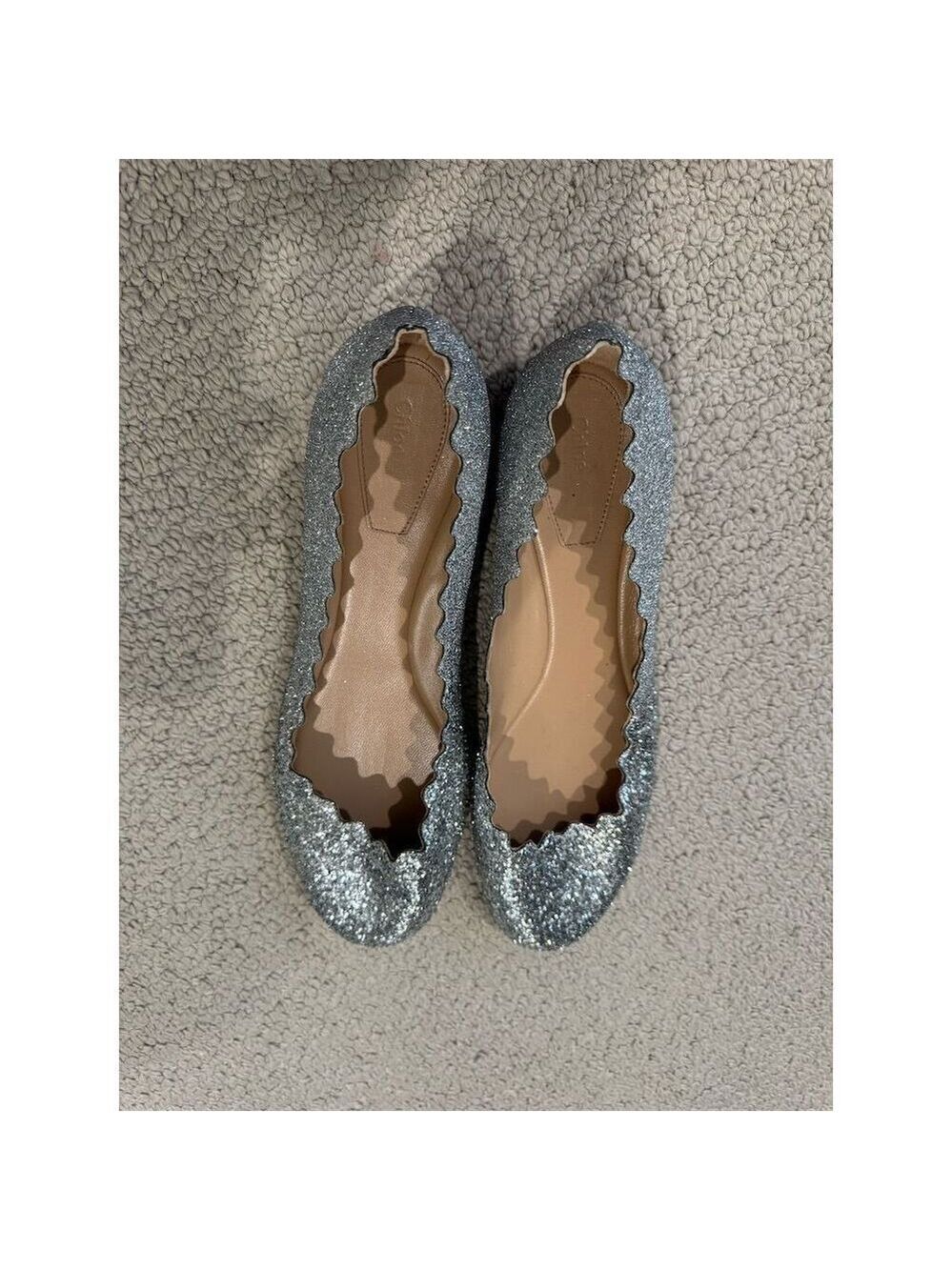 Chloé Lauren Silver Glitter Ballerina Flats Women's Size 40 - Picture 2 of 3